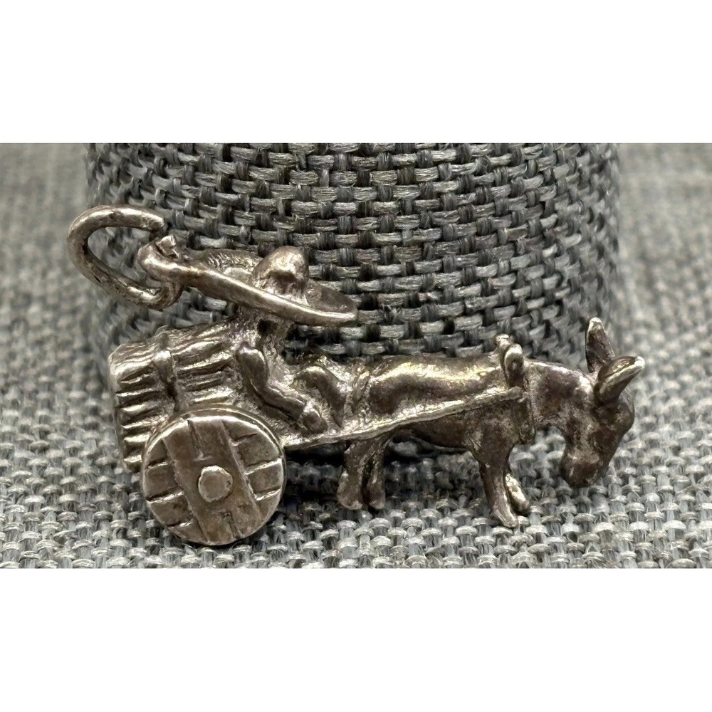 Vintage Sterling Silver 925 Donkey Pulling Cart Charm Or Pendant